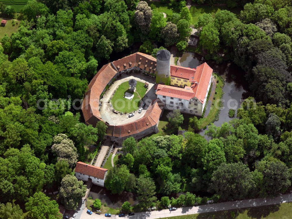 Aerial image Huy - Photo of the castle Westerburg of the Huy community in Saxony-Anhalt. It the oldest moated castle in Germany. It houses a hotel and the register office of the town of dingelstädt