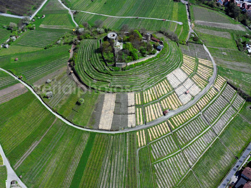 Aerial image Weinsberg - Photo of the ruins Weibertreu, which was probably built in the early 11th Century. The castle hill is now almost entirely used for viticulture. Owner of the plant is the Justinus Kerner Club