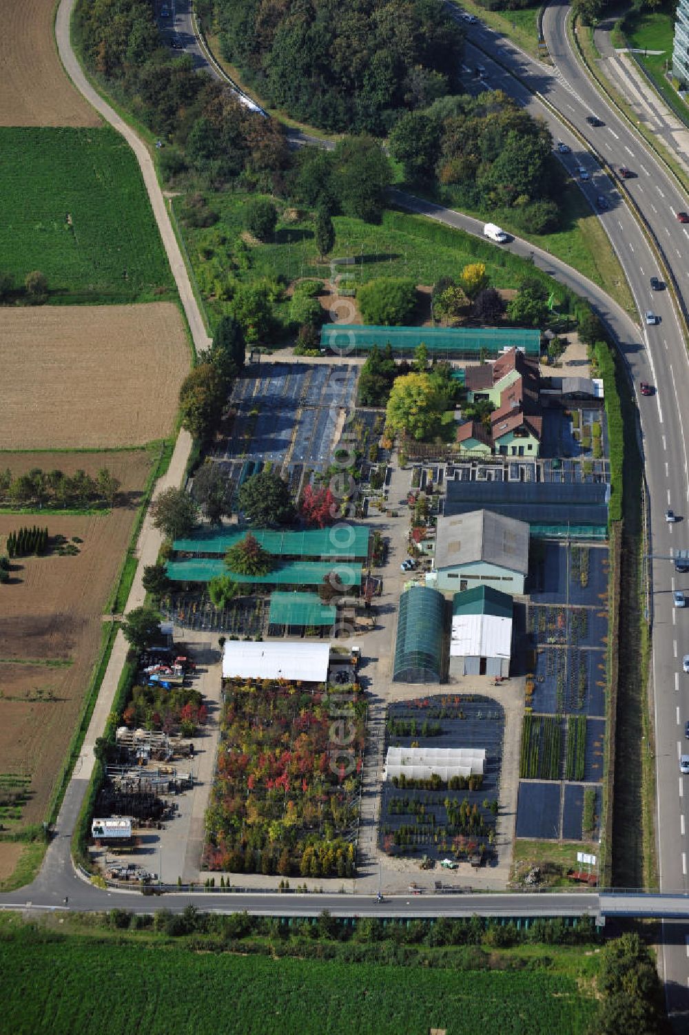 Eschborn from above - The arboretum Christensen in Eschborn beside the motorway A 66 in Hesse