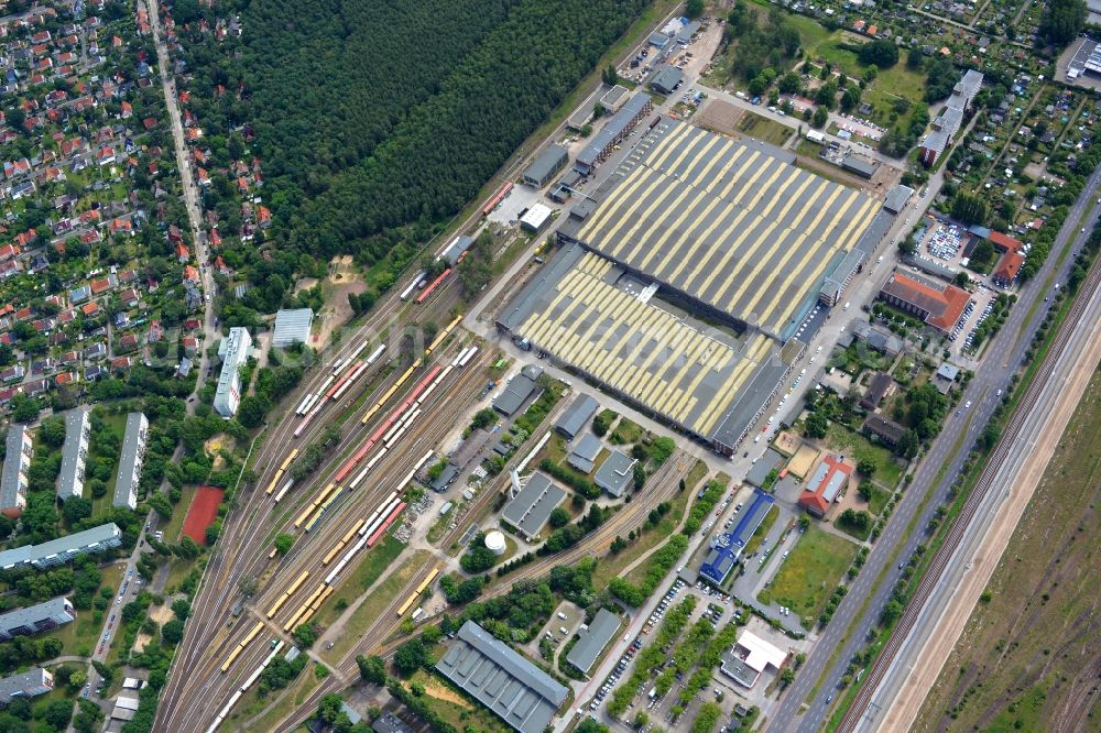 Berlin from the bird's eye view: The Deutsche Bahn main workshop Berlin-Schoeneweide in the district of Treptow-Koepenick in Berlin. The main task is the installation of the S-Bahn trains from Berlin