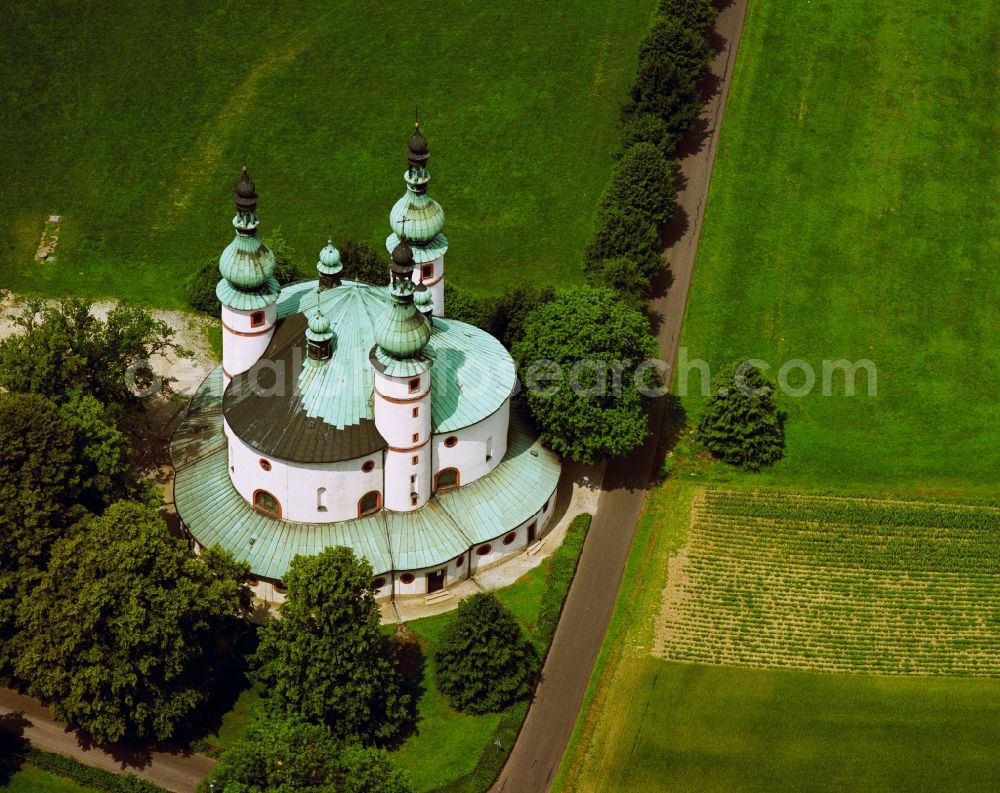 Waldsassen from above - The Holy Trinity Church in Kappl near the glass mountain forest Assen is one of the strangest creations Church in Germany. The exterior of the concept of the Trinity in the three towers and three rooflights is symbolized with onion domes. The year 1685 began construction of Kappl had taken four years