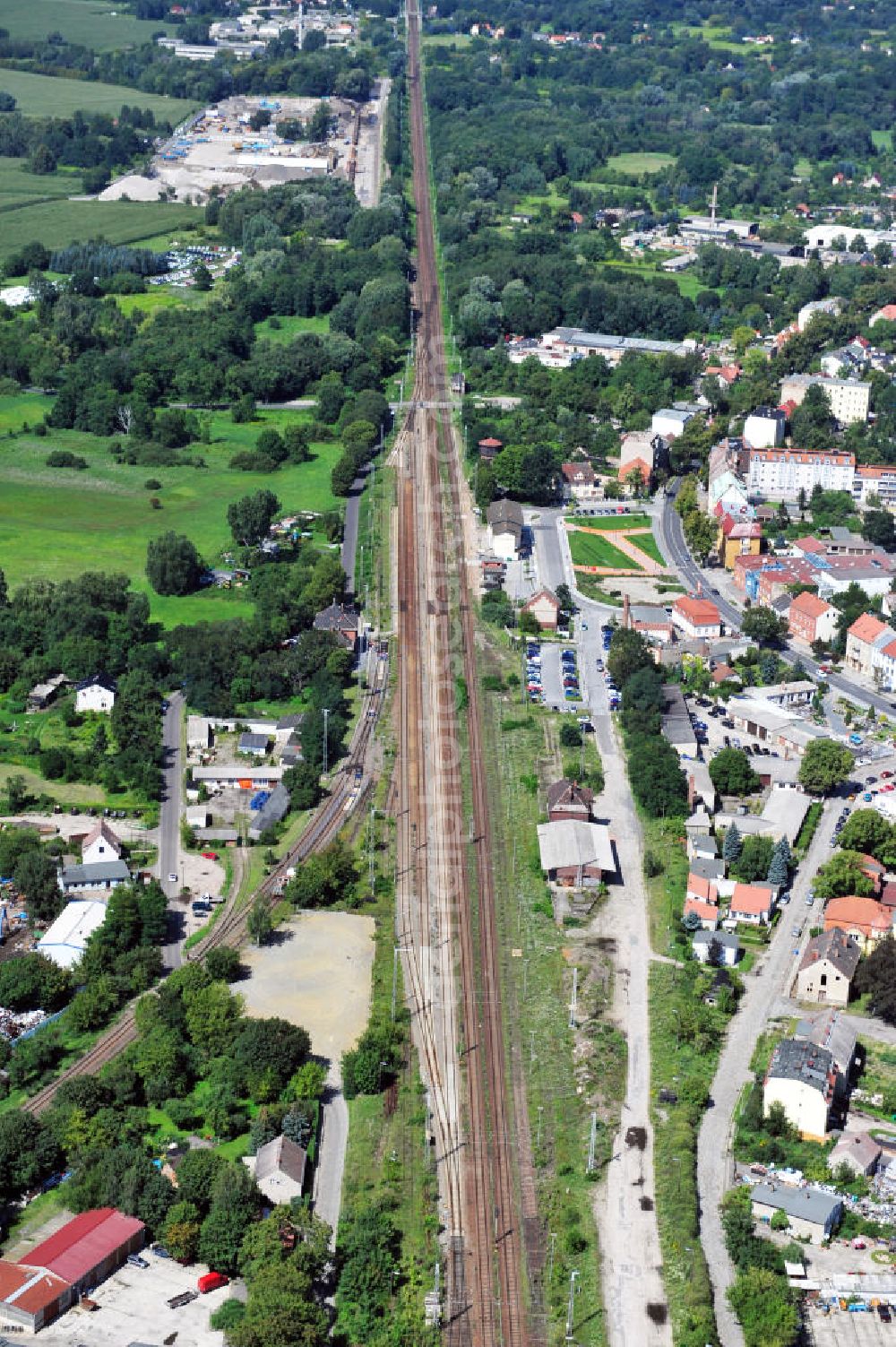 Aerial image Zossen - View of the mainline track at the station of Zossen, a free city in the district of Teltow-Fläming in Brandenburg