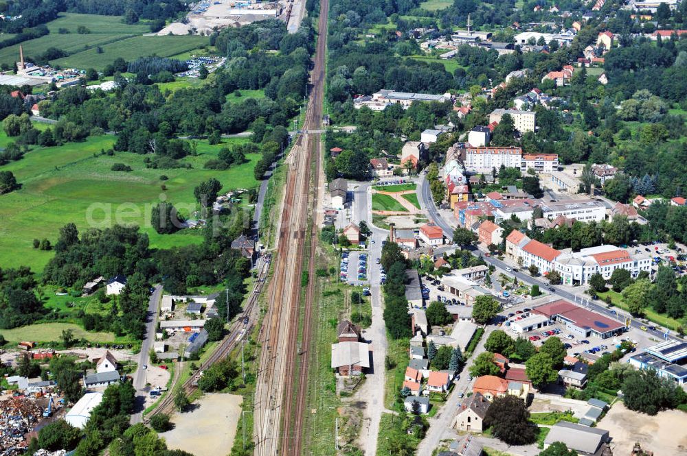 Aerial photograph Zossen - View of the mainline track at the station of Zossen, a free city in the district of Teltow-Fläming in Brandenburg