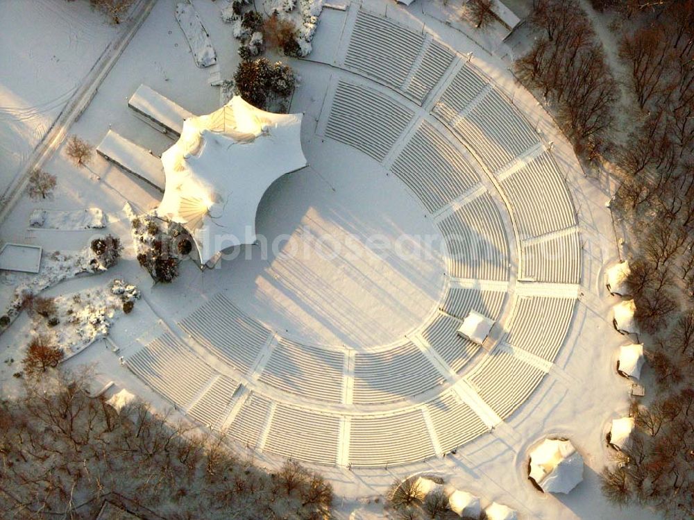 Aerial image Berlin-Wuhlheide - ; Blick auf die verschneite Ferilichtbühne in der Wuhlheide-Köpenick.