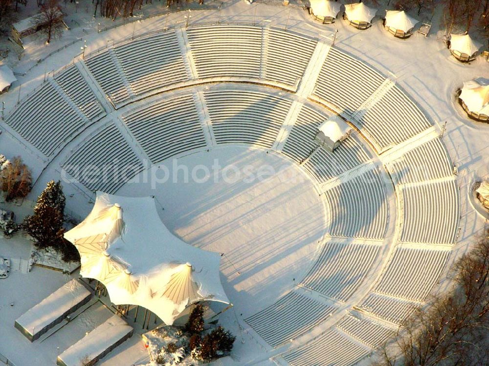 Aerial photograph Berlin-Wuhlheide - ; Blick auf die verschneite Ferilichtbühne in der Wuhlheide-Köpenick.