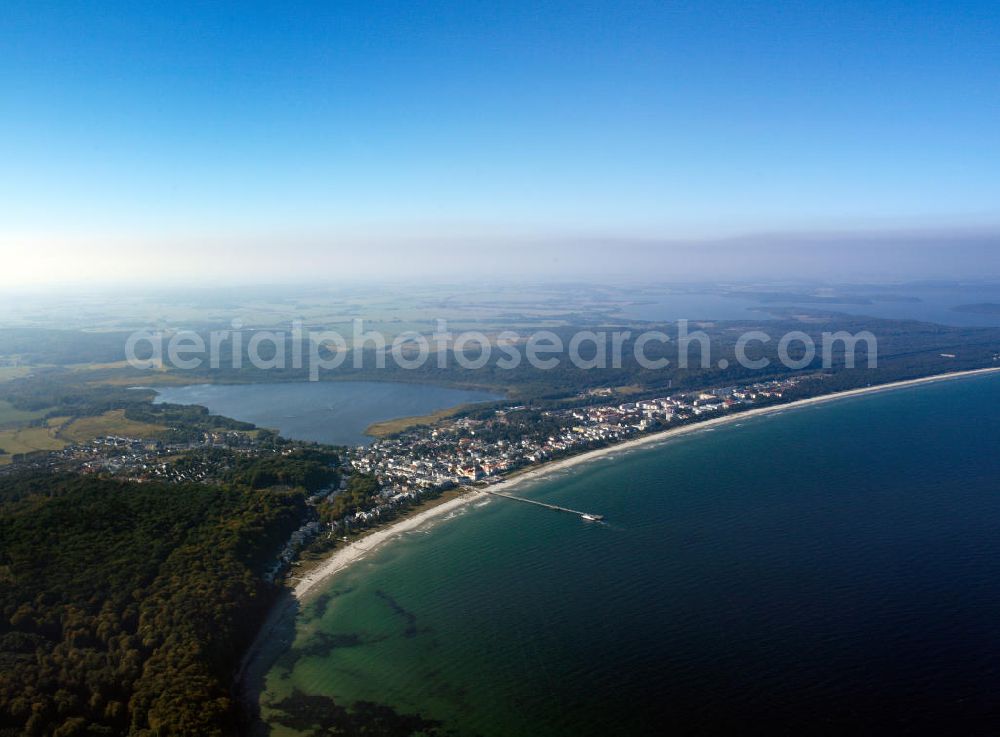 Binz from above - Views of the community Binz on the east coast of the island of Rügen in Mecklenburg-Western Pomerania. The town is located in the district of Pomerania Ruegen