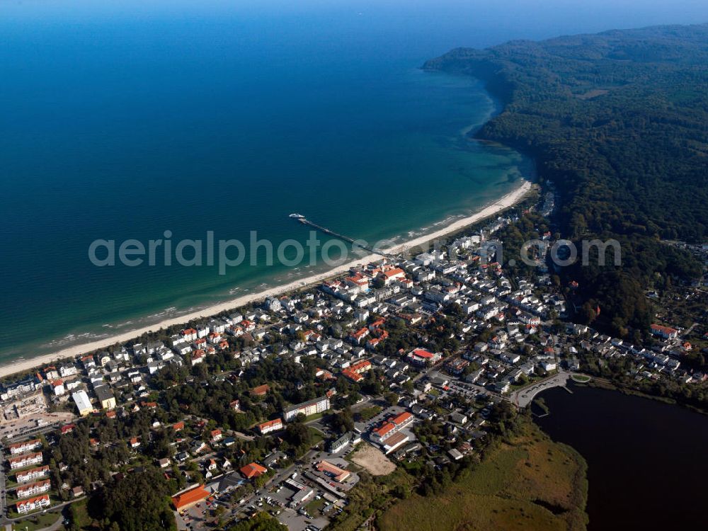 Aerial photograph Binz - Views of the community Binz on the east coast of the island of Rügen in Mecklenburg-Western Pomerania. The town is located in the district of Pomerania Ruegen