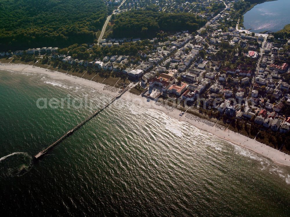 Binz from above - Views of the community Binz on the east coast of the island of Rügen in Mecklenburg-Western Pomerania. The town is located in the district of Pomerania Ruegen