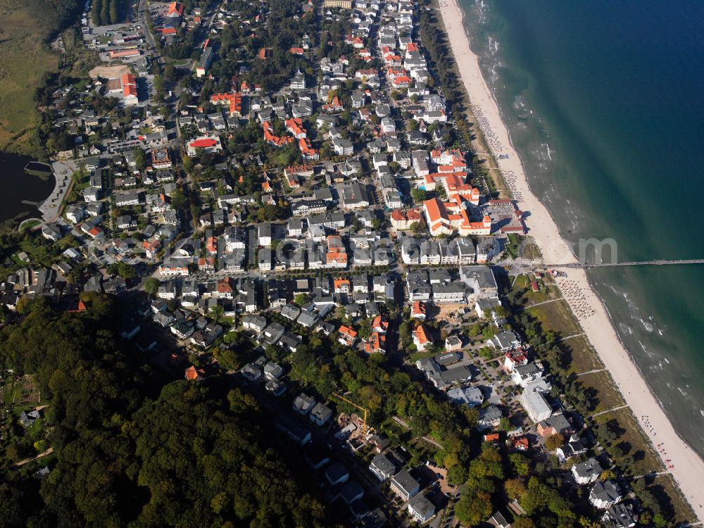 Aerial photograph Binz - Views of the community Binz on the east coast of the island of Rügen in Mecklenburg-Western Pomerania. The town is located in the district of Pomerania Ruegen