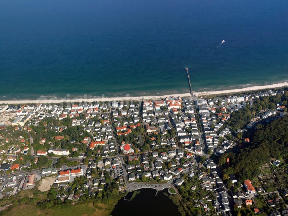 Binz from the bird's eye view: Views of the community Binz on the east coast of the island of Rügen in Mecklenburg-Western Pomerania. The town is located in the district of Pomerania Ruegen