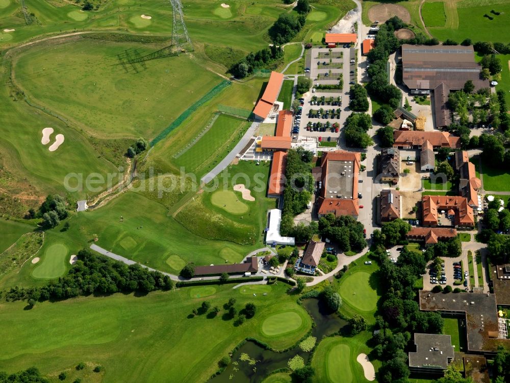 Aerial image Ludwigsburg - The golf facility Schloss Monrepos in Ludwigsburg in the state of Baden-Württemberg. Th grounds are named after the castle closeby. The 18 hole course is the site of golf tournaments and open games and location of an annual duck hunt