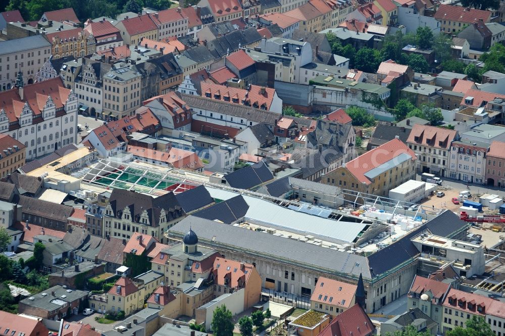 Aerial image Wittenberg - View of the construction site of the shopping center Arsenal between the Arsenal square and the market place in the inner city of Wittenberg. Project developers are MIB AG and the OFB Development GmbH. The completion is scheduled for autumn 2012