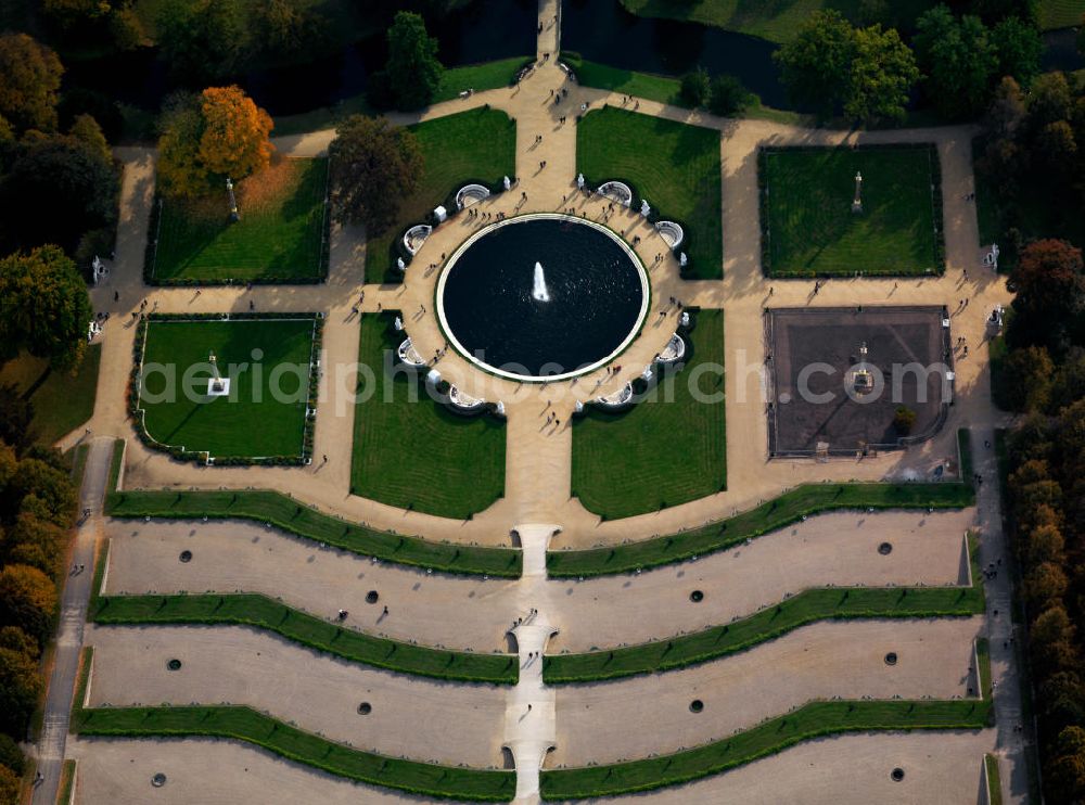 Potsdam from the bird's eye view: View of the fountain in the park of Sanssouci in Potsdam. It was built in 1745 together with the flower garden in the Baroque style in the order of the Prussian King Frederick II