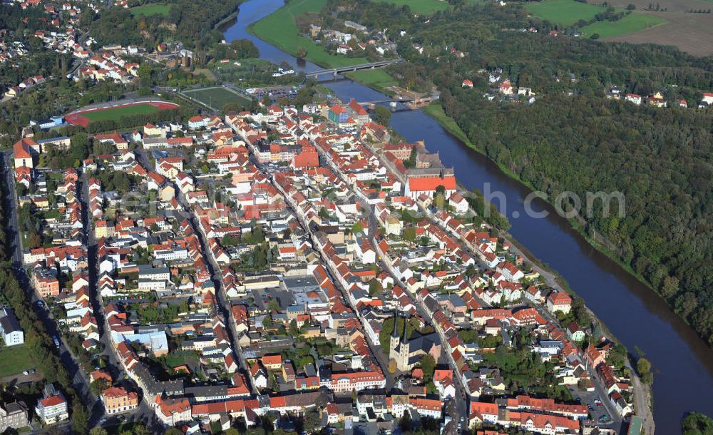 Grimma from above - View of Grimma, a large district town on the river Mulde in Saxony