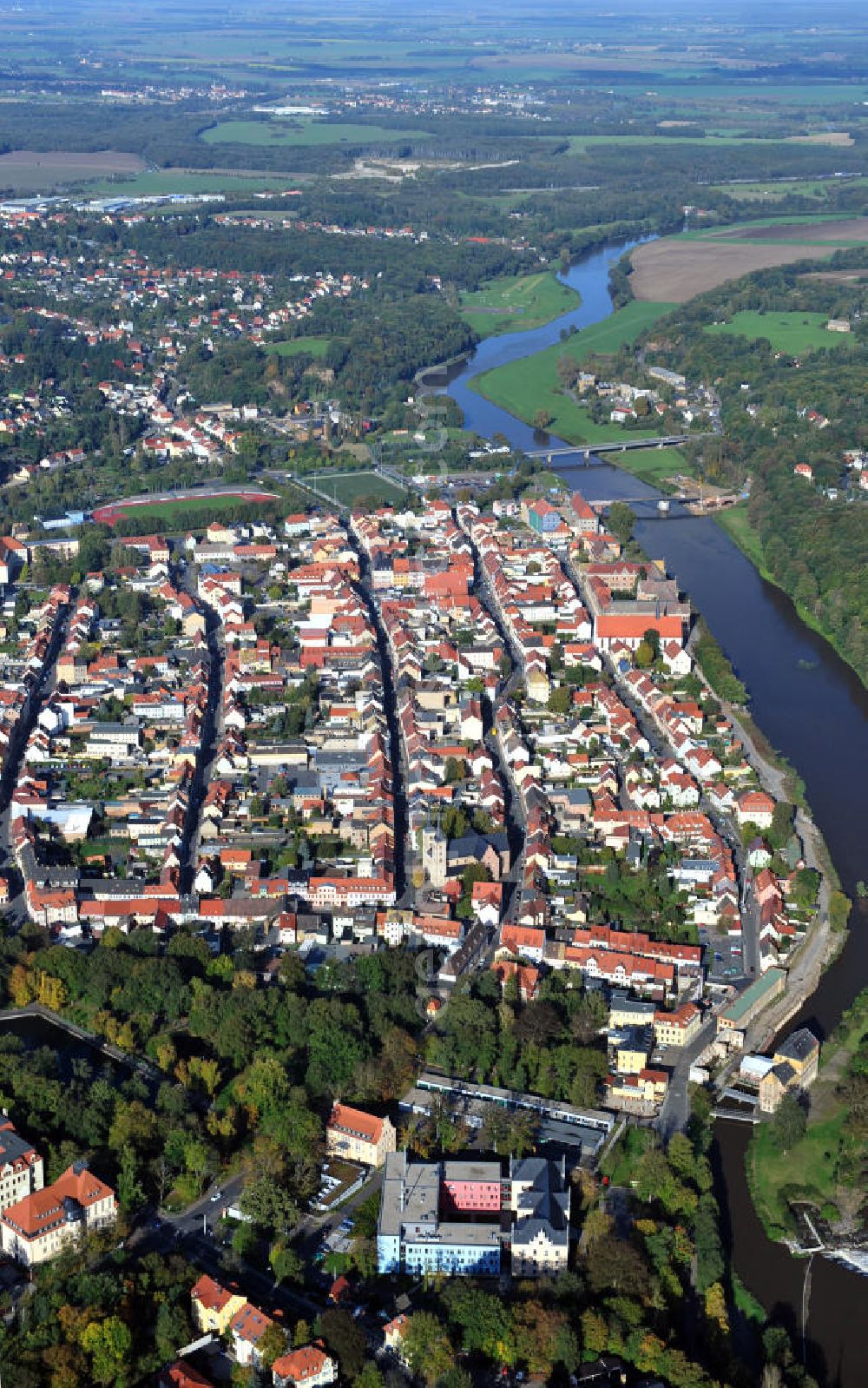 Grimma from the bird's eye view: View of Grimma, a large district town on the river Mulde in Saxony