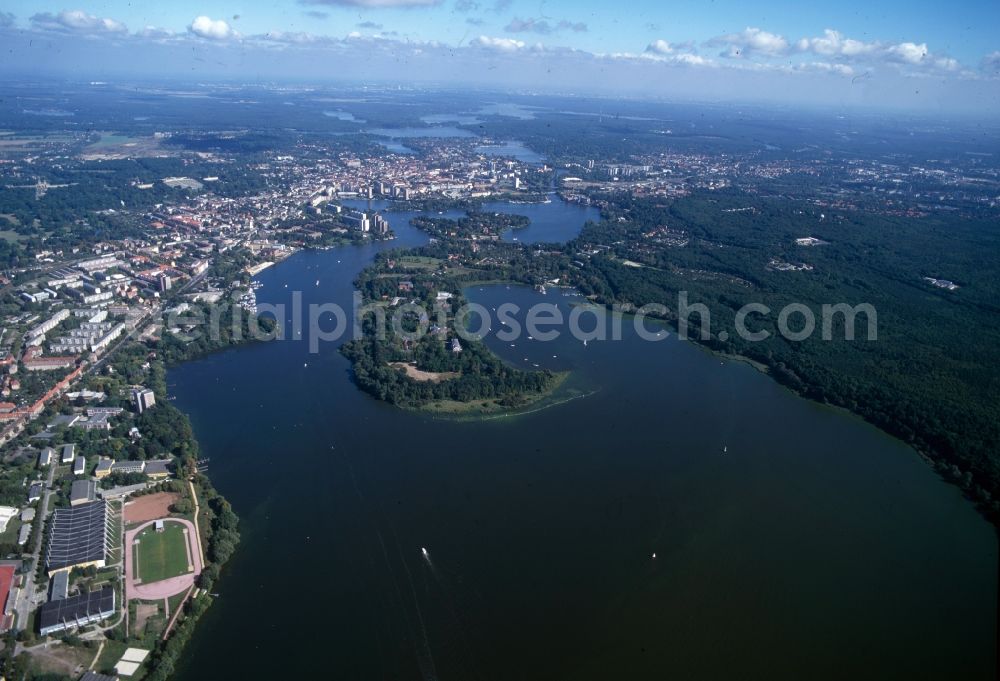 Potsdam from above - The Hermannswerder peninsula on the Havel in Potsdam in Brandenburg