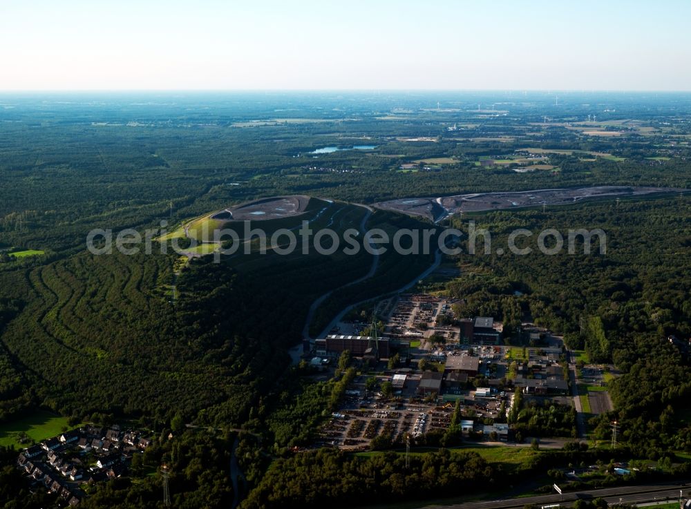 Bottrop from above - View of the heap and mine dump Haniel in Bottrop. The piling up in circles on the North side is still in work