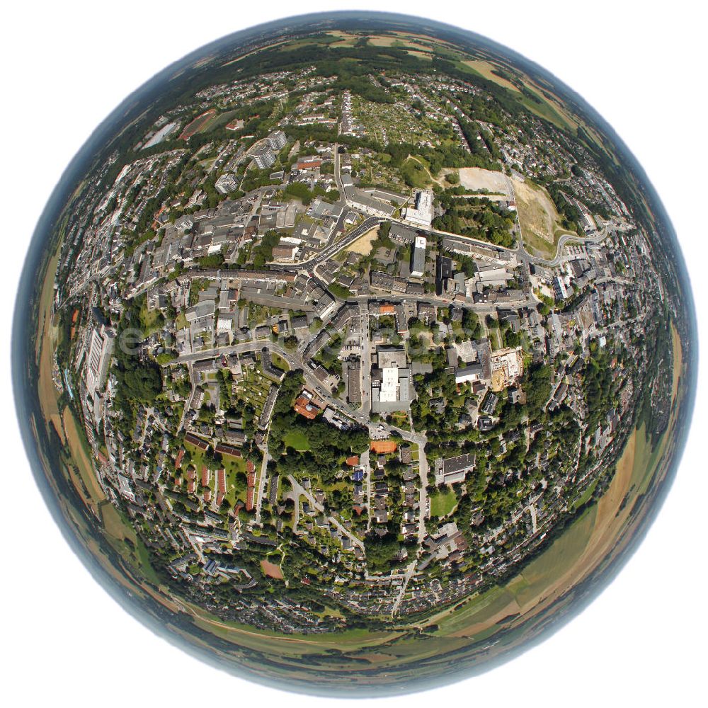 Aerial photograph HEILIGENHAUS - Fish-eye view of the main street in the inner city of Heiligenhaus, a town in the north of Mettmann county