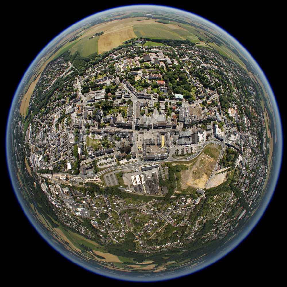 HEILIGENHAUS from the bird's eye view: Fish-eye view of the main street in the inner city of Heiligenhaus, a town in the north of Mettmann county