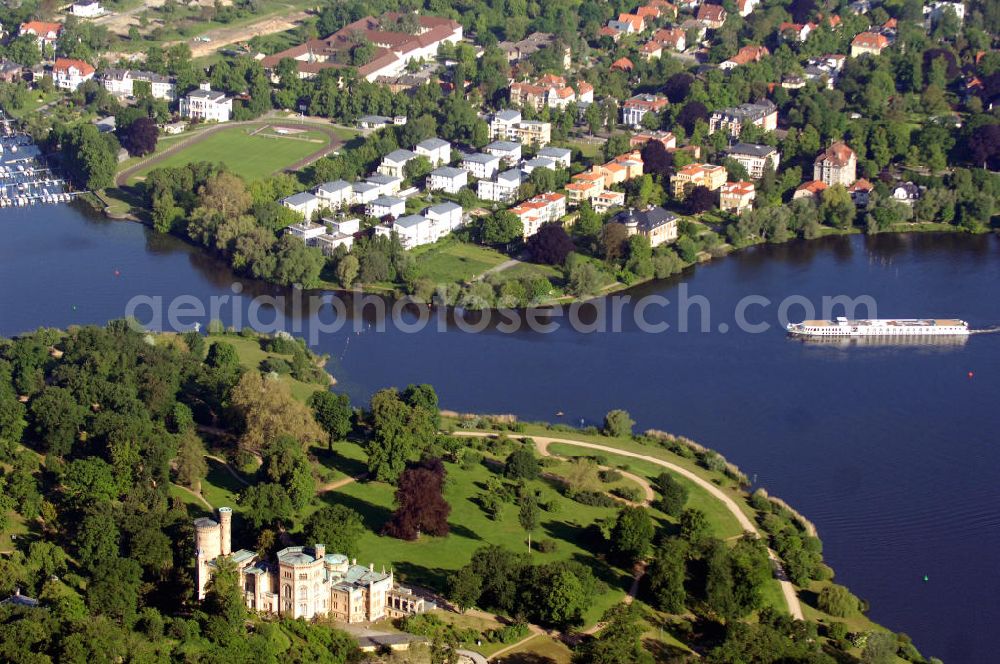 Potsdam Babelsberg from above - Die Havel am Park Babelsberg mit dem Schloß Babelsberg. The Havel at the Park Babelsberg in Potsdam.