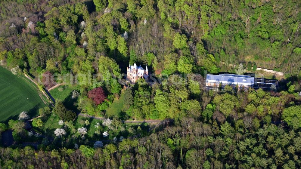 Aerial image Königswinter - The Hirschburg in Koenigswinter in the state North Rhine-Westphalia, Germany serves as a conference venue for the telecommunications company Vodafone