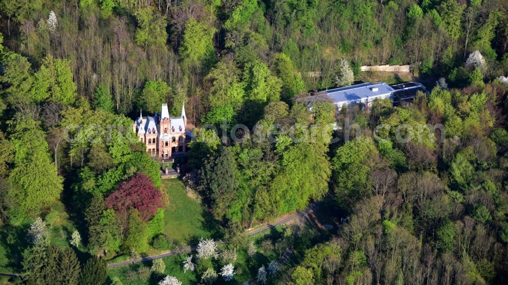 Königswinter from above - The Hirschburg in Koenigswinter in the state North Rhine-Westphalia, Germany serves as a conference venue for the telecommunications company Vodafone