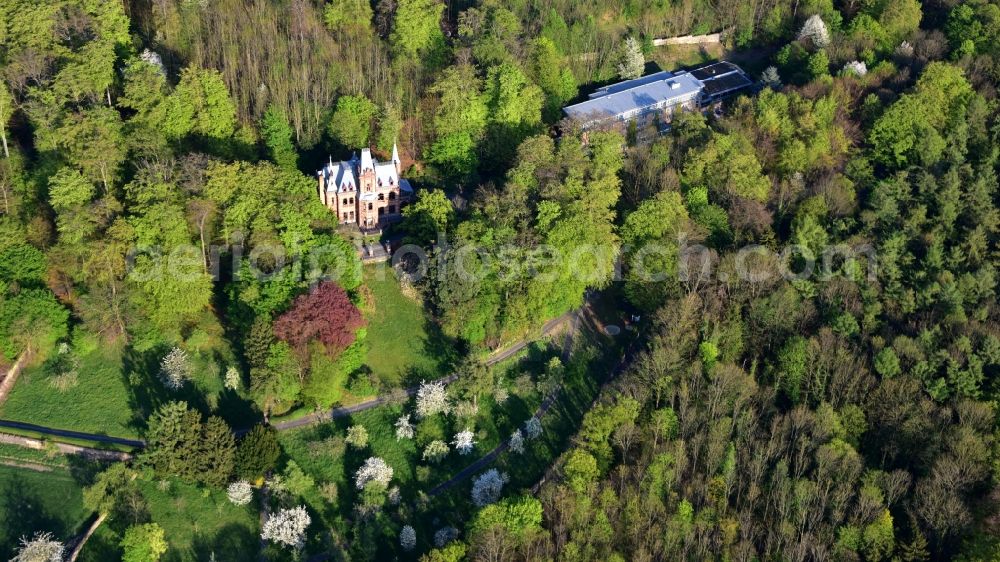 Aerial image Königswinter - The Hirschburg in Koenigswinter in the state North Rhine-Westphalia, Germany serves as a conference venue for the telecommunications company Vodafone