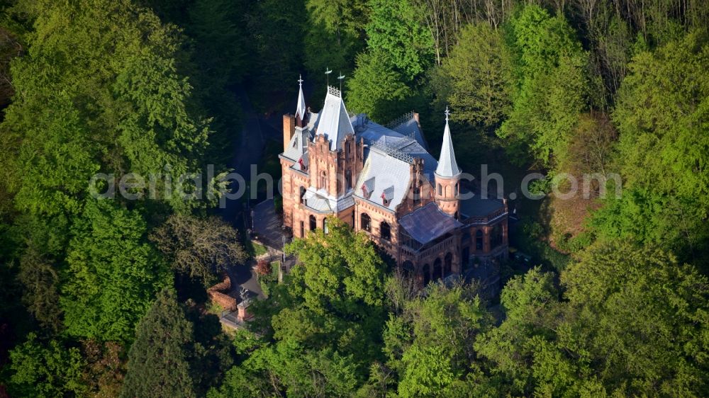 Aerial photograph Königswinter - The Hirschburg in Koenigswinter in the state North Rhine-Westphalia, Germany serves as a conference venue for the telecommunications company Vodafone