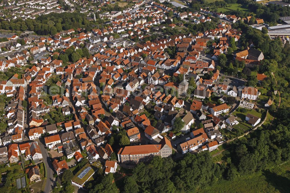 Aerial image Blomberg - View at the well-preserved historic centre with the bell tower of the former Martin's Church of Blomberg