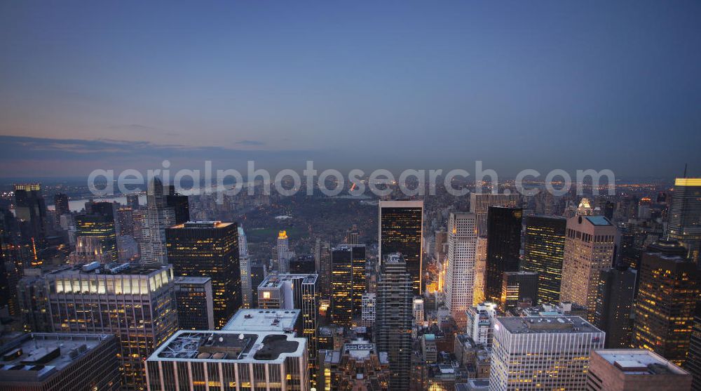 New York from the bird's eye view: View of the skyscrapers of the Midtown Center of Manhattan to New York's Central Park. This park was established in 1853 and is used ever since as a public park