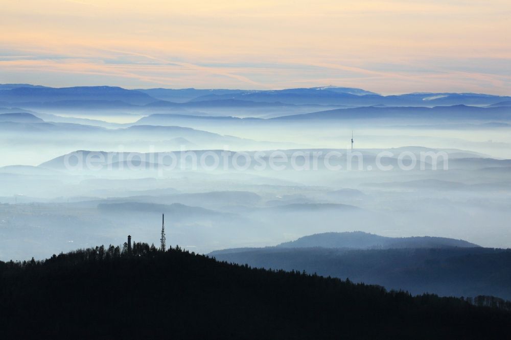 Aerial image Schopfheim - View over the Black Forest with panoramic mountain High Moehr up to the mountain massif of the Swiss Jura, in Schopfheim in Baden-Wuerttemberg