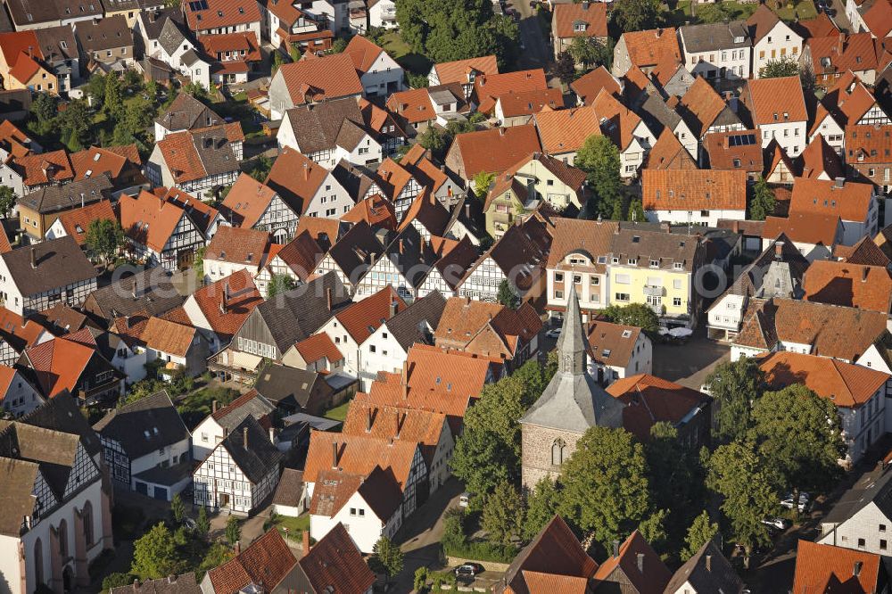 Aerial image Blomberg - The inner city of Blomberg in North Rhine-Westphalia with the belfry of the Martini church, that was teared off