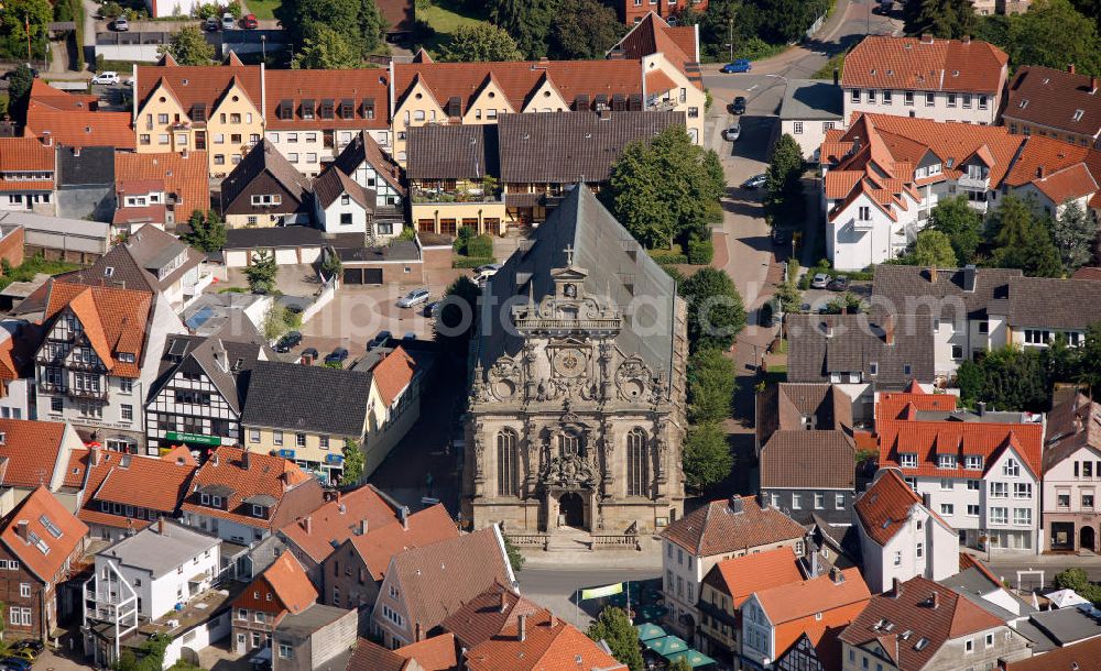 Aerial image BÜCKEBURG - View at the inner city and the city church in Bückeburg, which was built up between 1611 and 1615 by Giovanni Maria Nosseni as the first major church building in the early Protestantism