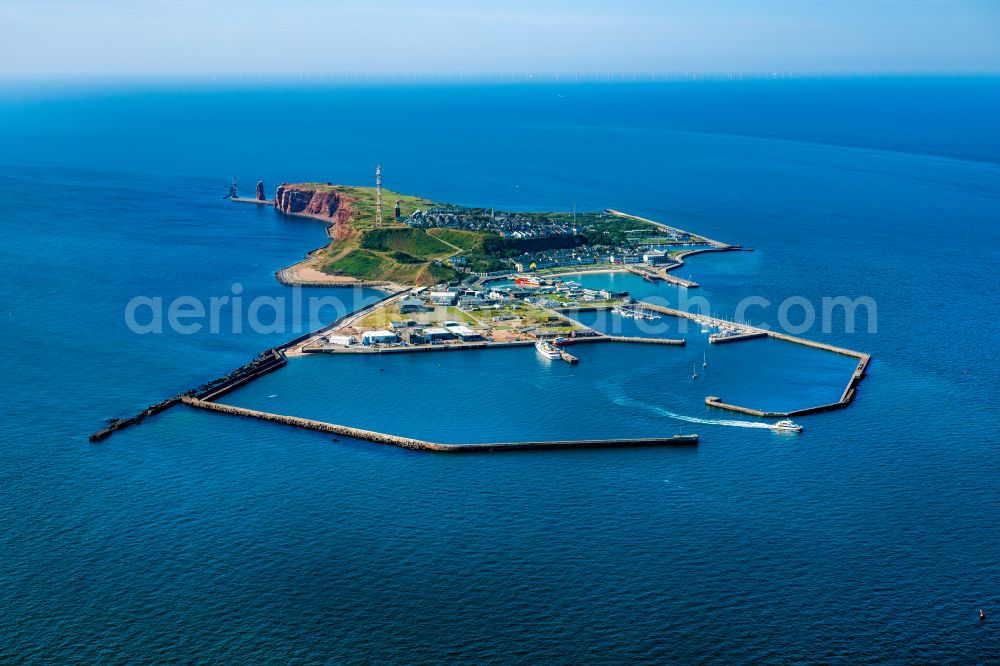 Helgoland from above - The island of Heligoland in the North Sea with the harbor area, with the catamaran Adler Cat on the way to Sylt, on Heligoland in the federal state of Schleswig-Holstein