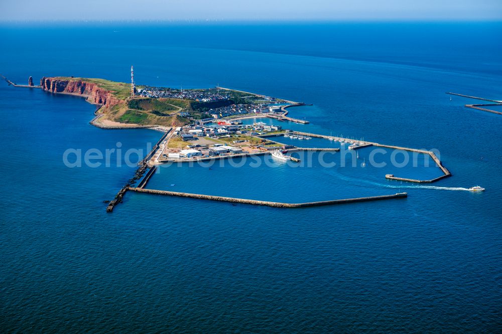 Helgoland from the bird's eye view: The island of Heligoland in the North Sea with the harbor area, with the catamaran Adler Cat on the way to Sylt, on Heligoland in the federal state of Schleswig-Holstein