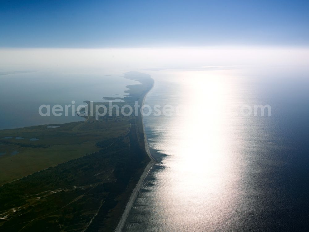 Aerial photograph Insel Hiddensee - The island is located west of Hiddensee Rügen in the Baltic Sea. It belongs to the district of Pomerania-Rügen in Mecklenburg-Western Pomerania. The Hiddensee includes the island and its eastern offshore island and one from 2005 to the Official West Ruegen. Hiddensee is the largest island of the National Park Boddenlandscape. On the island there are two nature reserves, the NSG Dünenheide between Neuendorf and Vitte and the NSG Dornbusch in the north