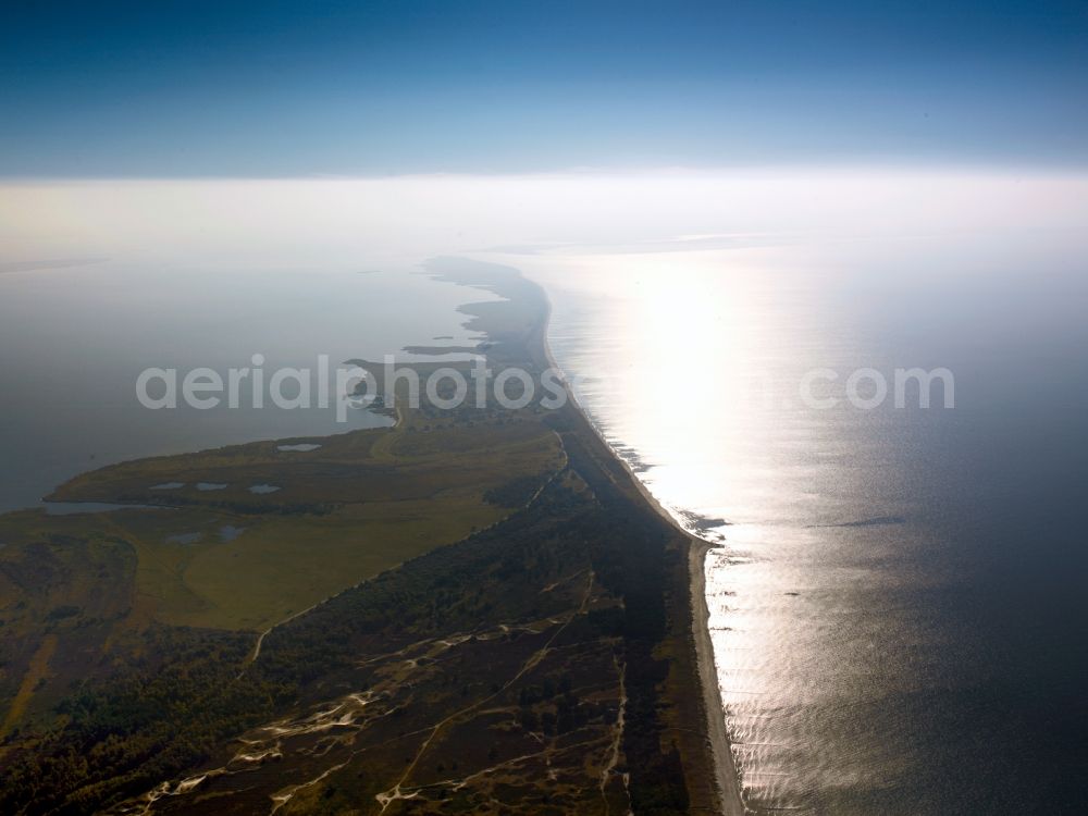 Insel Hiddensee from above - The island is located west of Hiddensee Rügen in the Baltic Sea. It belongs to the district of Pomerania-Rügen in Mecklenburg-Western Pomerania. The Hiddensee includes the island and its eastern offshore island and one from 2005 to the Official West Ruegen. Hiddensee is the largest island of the National Park Boddenlandscape. On the island there are two nature reserves, the NSG Dünenheide between Neuendorf and Vitte and the NSG Dornbusch in the north