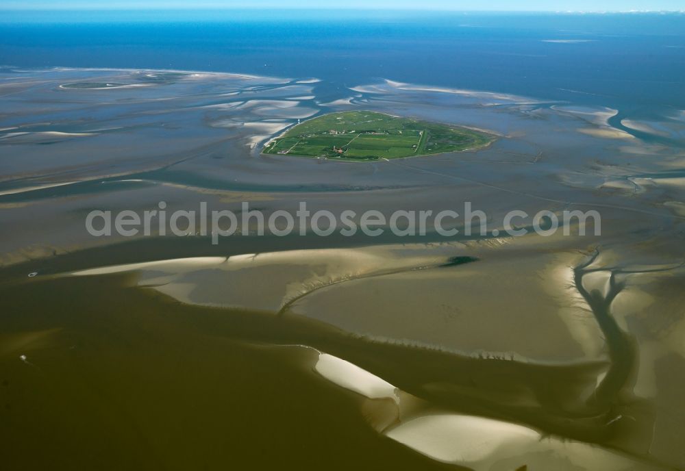 Cuxhaven from above - Neuwerk is an inhabited island in the southeastern part of the German North Sea, in the southwestern part of the Elbe estuary. The island, surrounded by the Hamburg Wadden Sea National Park. Politically, the island is part of the Free Hanseatic City of Hamburg