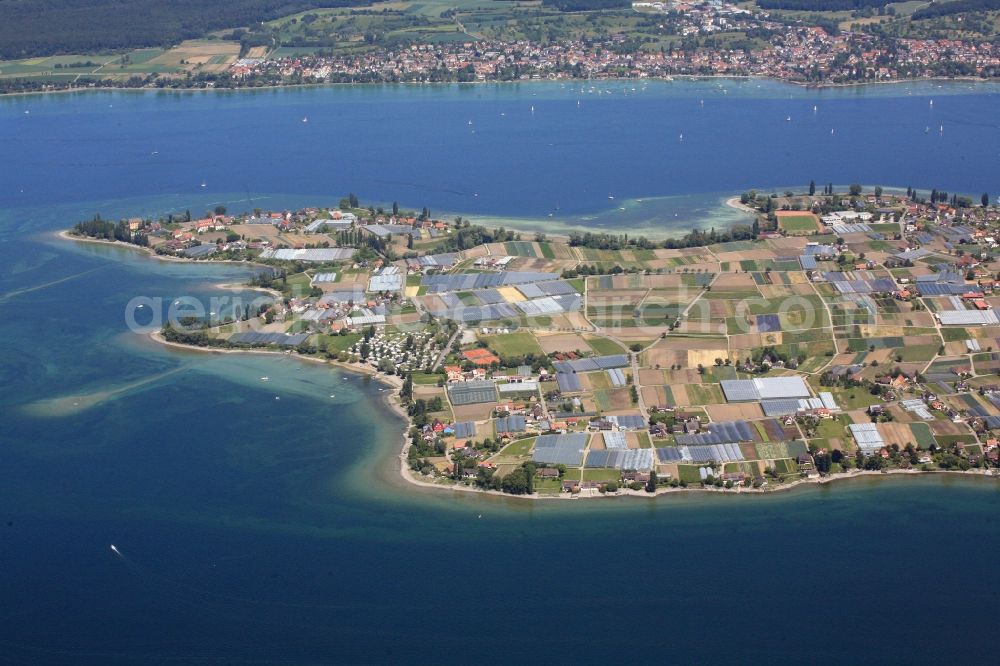 Reichenau from above - The island Reichenau in Baden-Wuerttemberg in the the western part of Lake Constance. Since 2000 on the UNESCO World Heritage List