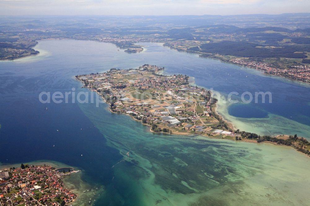 Reichenau from the bird's eye view: The island Reichenau in Baden-Wuerttemberg in the the western part of Lake Constance. Since 2000 on the UNESCO World Heritage List