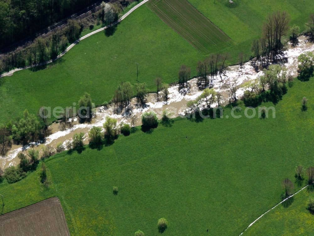 Aerial image Bad Friedrichshall - The river Jagst in Bad Friedrichshall in the state of Baden-Württemberg. The river is a mountain river in the North of the state. It is one of three large sidearms of the river Neckar. The valley of the Jagst is renowned for its atmosphere and landscape. The town was created by connecting Kochendorf and Jagstfeld, which now form parts of the city