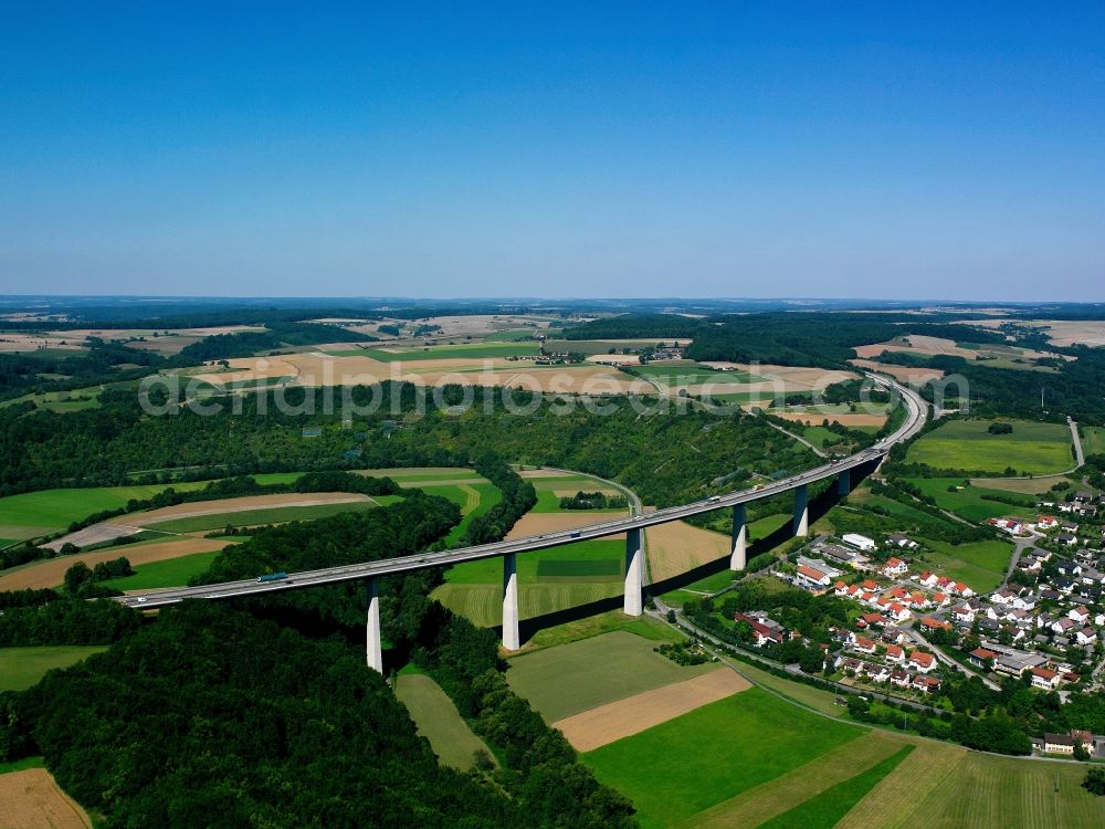 Aerial image Widdern - The Jagsttal Bridge of the Autobahn A81 at Widdern in the state of Baden-Wuerttemberg. The steel box pile bridge is 880m long and 80m high