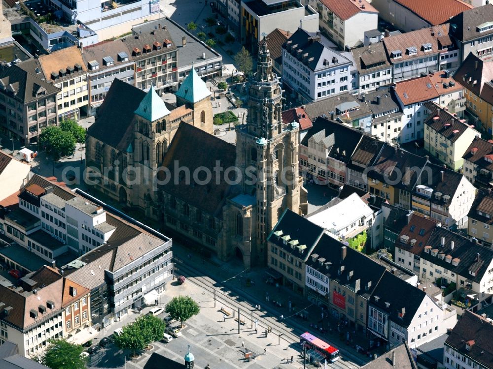 Heilbronn from above - The Church of St. Kilian in Heilbronn is a Gothic hall church in Baden-Wuerttemberg