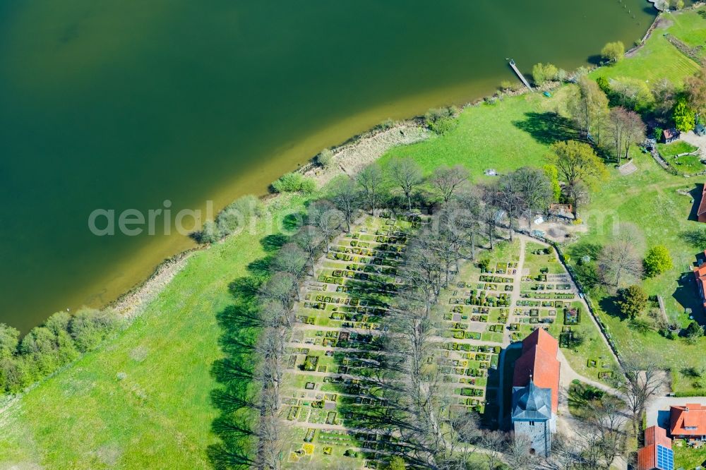 Aerial image Bosau - The church of Bosau with cemetery in the state Schleswig-Holstein, Germany