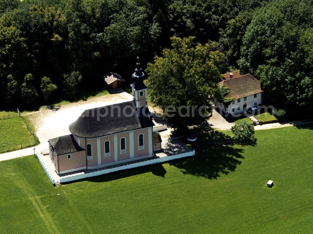 Waging am See from above - The Sanctuary Maria Heimsuchung at Waging am See in the state of Bavaria