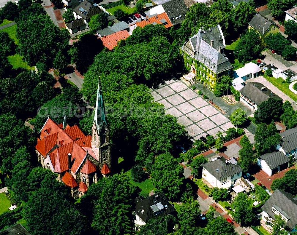 Aerial image Holzwickede - The Protestant Church in Opherdicke Holzwickede in North Rhine-Westphalia is a listed building