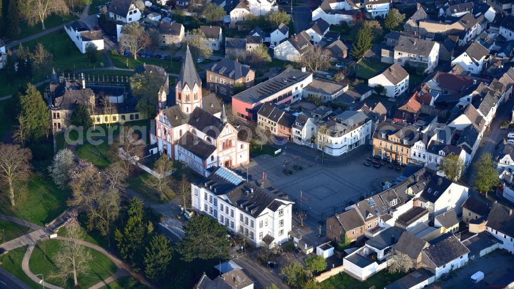 Sinzig from above - The Church of Saint Peter and Church Square in Sinzig in the state Rhineland-Palatinate, Germany