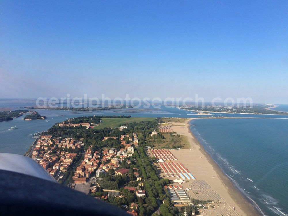 Venedig from the bird's eye view: Approach to the airfield Nicelli on San Nicolo on the lagoon of Venice in Italy