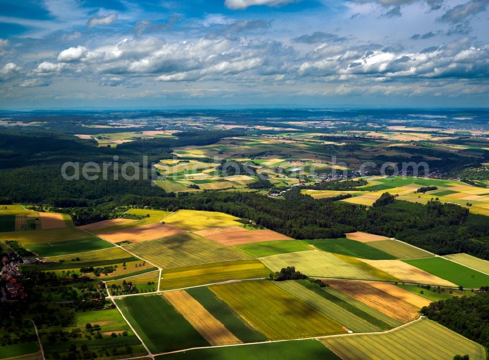 Markgröningen from above - The landscape surrounding the town of Markgröningen in the Ludwigsburg district of the state of Baden-Württemberg. The area is also called Strohgäu. Because of its very nutritious earth, it is renowned for its agriculture, such as the cultivation of sugar beets. The earth in the region contains loam. Therefore the region is also called loam flatlands