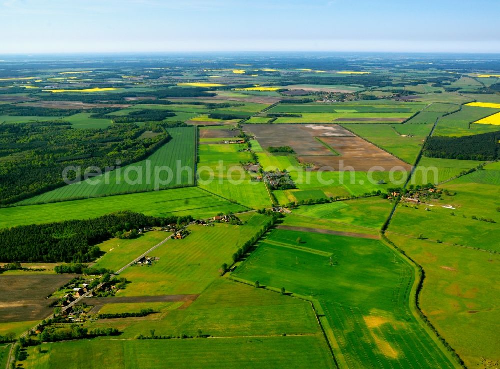 Aerial photograph Ludwigslust - The landscape of the Hornkaten part of Ludwigslust in the state of Mecklenburg-Vorpommern. Ludwigslust consists of several agricultural and rural parts, settlements and hamlets. One of them is Hornkaten in the Southwest of the city